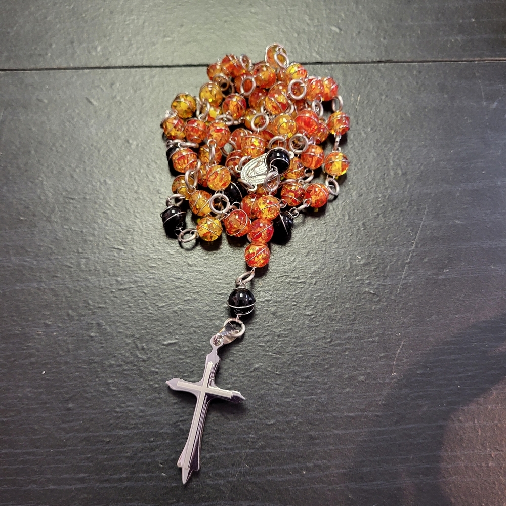 Orange Handmade Rosary Stainless Steel
